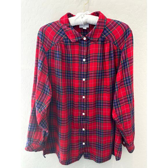 J. JILL | Petite Red Plaid Button Up Long Sleeve Shirt Top | XL - Picture 1 of 7